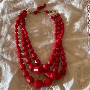 Vintage Signed Germany Red 3 Strand Necklace